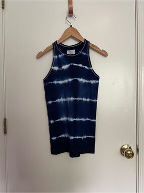 Athleta Navy and White Tie-Dye Ribbed Tank